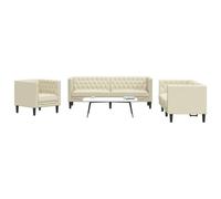 vidaXL Ensemble de canapé Chesterfield 3 pcs crème similicuir