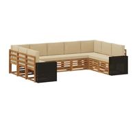 vidaXL Ensemble de canapé d'angle 9 pcs Naturel et Beige Polyester, Mobilier de Jardin, Ensemble Lounge Moderne, canapé Solide, sièges sectionnels pour terrasse et Salon