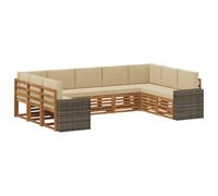 vidaXL Ensemble de canapé d'angle 9 pcs Naturel et Beige Polyester, Mobilier de Jardin, Ensemble Lounge Moderne, canapé Solide, sièges sectionnels pour terrasse et Salon