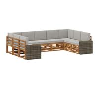vidaXL Ensemble de canapé d'angle 9 pcs Naturel et Gris Clair, Mobilier de Jardin, Ensemble Lounge Moderne, canapé Solide, sièges sectionnels pour terrasse et Salon