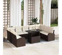 Ensemble de canapés de jardin vidaXL avec coussins et rangement, 10 pièces, en rotin synthétique marron