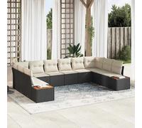 vidaXL Ensemble de canapé de jardin avec coussins 10 pcs noir poly rotin