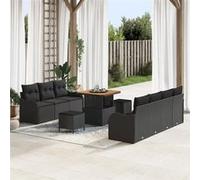 vidaXL Ensemble de canapé de jardin avec coussins 10 pcs noir poly rotin