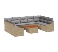 Vidaxl Ensemble De Canapé De Jardin 10 Pièces Avec Coussins Beige Poly Rattan Acacia Beige