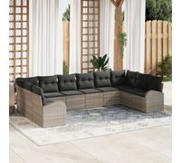 Vidaxl Ensemble De Canapé De Jardin 10 Pièces Avec Coussins Gris Clair En Poly Rattan Gris