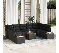 Vidaxl Ensemble De Canapé De Jardin 10 Pièces Avec Coussins Noir Poly Rotin Acacia Noir