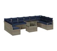 vidaXL Ensemble de canapé de Jardin 11 pcs Gris et Bleu Marine, Canapé de Jardin et terrasse, Design modulaire Moderne, matériaux résistant aux UV, sièges Lounge décontractés