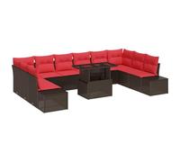 vidaXL Ensemble de canapé de Jardin 11 pcs Marron et Rouge polyrotin, Jardin et Terrasse : Canapé Moderne, léger, Durable, modulaire, mobilier de Patio, Arrangement en rotin