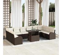 Ensemble de canapés de jardin vidaXL avec coussins et rangement, 11 pièces, en rotin synthétique marron
