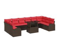 Ensemble de canapés de jardin vidaXL avec coussins et rangement, 11 pièces, en rotin synthétique marron