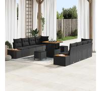 vidaXL Ensemble de canapé de jardin avec coussins 11 pcs noir poly rotin