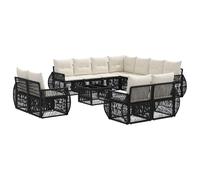 vidaXL Ensemble de canapé de Jardin 12 pcs Noir et Blanc crème, Canapé de Jardin modulaire Moderne, résistant aux intempéries, avec Coussins, mobilier d'extérieur, fauteuils en rotin