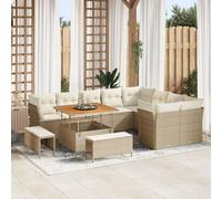 Vidaxl Ensemble De Canapé De Jardin 12 Pièces Avec Coussins Beige Poly Rotin Acacia, Vidaxl Ensemble De Jardin 3 Pièces Avec Coussins Beige Poly Rotin Acacia
