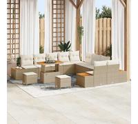 Ensemble de canapés de jardin vidaXL avec coussins et rangement, 13 pièces, beige, en rotin synthétique