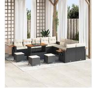 vidaXL Ensemble de canapé de jardin avec coussins 18 pcs noir et crème poly rotin