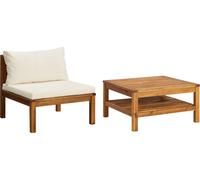 vidaXL Ensemble de canapé de jardin 2 pièces avec coussins blanc crème en bois d'acacia