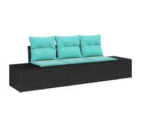 vidaXL Ensemble de canapé de Jardin 3 pc Noir et Turquoise polyrotin | Sections faciles à réorganiser pour une flexibilité au top , Matériaux solides qui tiennent bien dehors , Coussins en