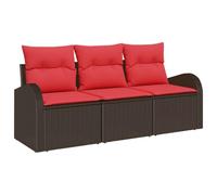 vidaXL Ensemble de canapé de Jardin 3 pcs Marron et Rouge Poly rotin, Ensemble Salon de Jardin, canapés modulaires en rotin, Chic pour l’été, Ambiance terrasse Super agréable