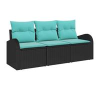 vidaXL Ensemble de canapé de Jardin 3 pcs Noir et Turquoise Poly rotin, Ensemble Salon de Jardin, canapés modulaires en rotin, Chic pour l’été, Ambiance terrasse Super agréable