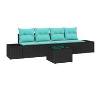 vidaXL Ensemble de canapés de jardin 5 pièces Noir/Turquoise Résine tressée