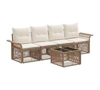 vidaXL Ensemble de canapé de Jardin 5 pcs Beige polyrotin, Canape d'extérieur Moderne, résistante aux intempéries, modulable, avec Coussins en Mousse, Parfait pour se détendre