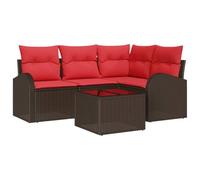 vidaXL Ensemble de canapé de Jardin 5 pcs Marron et Rouge polyrotin, Salon de Jardin et terrasse, canapés modulables, en rotin, Ensemble extérieur, Coin Lounge tissé