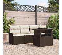 Ensemble de canapés de jardin vidaXL avec coussins et rangement, 5 pièces, en rotin synthétique marron