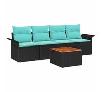 vidaXL Ensemble de canapé de Jardin 5 pcs Noir et Turquoise polyrotin, Canapé de Jardin modulaire, mobilier en rotin Robuste, Coin Salon extérieur, Collection résistante aux intempéries