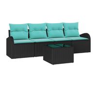 vidaXL Ensemble de canapé de Jardin 5 pcs Noir et Turquoise polyrotin, Meubles d'extérieur modulaires, canapé rectangulaire, Lounge résistant aux UV pour Jardin et terrasse