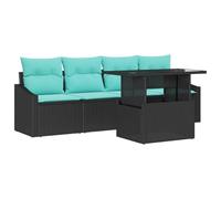 vidaXL Ensemble de canapé de jardin 5 pièces noir et bleu en polyrotin, ensemble de canapés pour jardin et terrasse, module extérieur, résistant aux UV, design rectangulaire pour patio