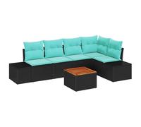 vidaXL Ensemble de canapé de Jardin 6 pc Noir et Turquoise polyrotin | Arrange tes sièges comme tu veux, Fait pour l'extérieur, Chaque pièce est faite main pour être solide
