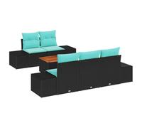 vidaXL Ensemble de canapé de Jardin 6 pc Noir et Turquoise polyrotin | Changez-le pour l’adapter à votre petit coin, Fait pour vivre à l’extérieur, Doux et amovibles pour bien se reposer