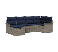 vidaXL Ensemble de canapé de jardin avec coussins 6 pcs Gris et bleu marine Poly-Rotin