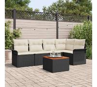 Ensemble de canapés de jardin vidaXL avec rangement, 6 pièces, noir et crème, en polyrotin