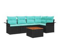 Ensemble de canapés de jardin vidaXL, 6 pièces, en polyrotin noir et turquoise