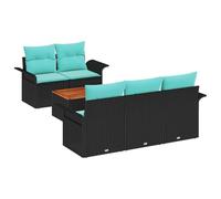 vidaXL Ensemble de canapé de Jardin 6 pcs Noir et Turquoise polyrotin, Coin détente de Jardin et de terrasse, Ensemble modulable, résistant aux UV, canapés Polyvalents pour l'extérieur