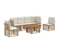 vidaXL Ensemble de canapé de Jardin 7 pc Blanc Naturel et Crème