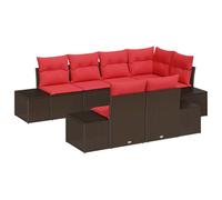 vidaXL Ensemble de canapé de Jardin 7 pc Marron et Rouge polyrotin | S'adapte super bien à votre espace, Fabriqué avec des matériaux qui supportent les UV et l'eau, Sofy et agréables