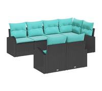 vidaXL Ensemble de canapé de jardin 7 pc Noir et turquoise polyrotin | Agencement personnalisable pour une utilisation multi-usage, Coussins en polyester pour un confort au top, Fabriqué en rotin