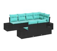 vidaXL Ensemble de canapé de Jardin 7 pc Noir et Turquoise polyrotin | Configure-le comme tu veux , Parfait pour l'extérieur , Fabriqué avec du rotin tressé à la main et du polyester