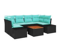vidaXL Ensemble de canapé de Jardin 7 pc Noir et Turquoise polyrotin | S'adapte à tous les espaces , Fait avec des matériaux robustes pour l'extérieur , A un style cool