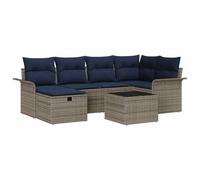 vidaXL Ensemble de canapé de Jardin 7 pcs Gris et Marine polyrotin, Salon de Jardin et terrasse, canapé modulaire rectangulaire, Table réglable, idéal pour se détendre, Rangement