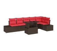 vidaXL Ensemble de canapé de Jardin 7 pcs Marron et Rouge polyrotin, Sofa Moderne pour Jardin et terrasse, Meuble en Poly rotin résistant, Confort pour Repas et détente