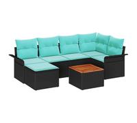 Ensemble de canapés de jardin vidaXL, 7 pièces, noir et turquoise, en polyrotin