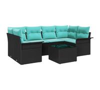vidaXL Ensemble de canapé de Jardin 7 pcs Noir et Turquoise polyrotin, Salon Contemporain de Jardin et terrasse, mobilier léger, résistant aux UV, Ensemble pour Patio Confortable