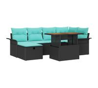 vidaXL Ensemble de canapé de Jardin 7 pcs Noir polyrotin, Canapés en Acacia Chic, Ensemble de Salon Flexible, résistant aux UV, pour Jardin et terrasse
