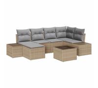 vidaXL Ensemble de canapé de jardin 7 pièces modulable en résine tressée avec coussins - Beige et gris - Pour terrasse et jardin - Résistant aux intempéries - Avec dossiers
