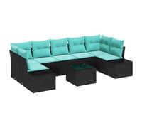 Ensemble de salon de jardin vidaXL, 8 pièces, noir et turquoise, en résine tressée