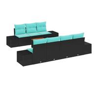 vidaXL Ensemble de canapé de Jardin 8 pc Noir et Turquoise polyrotin | Change facilement selon ton espace, Fait pour durer dehors, Coussins doux et amovibles pour un nettoyage easy
