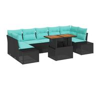vidaXL Ensemble de canapé de jardin 8 pc Noir Poly rotin | Tu peux l'installer comme tu veux avec des pieds ajustables pour différents espaces, Faite de matériaux tissés à la main qui